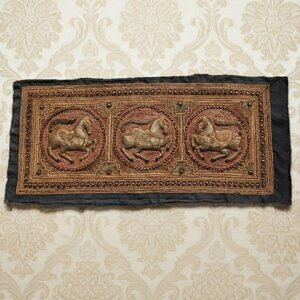 Antique Burmese Kalaga Tapestry Padded Horse Sequined Beaded Handmade Needlework
